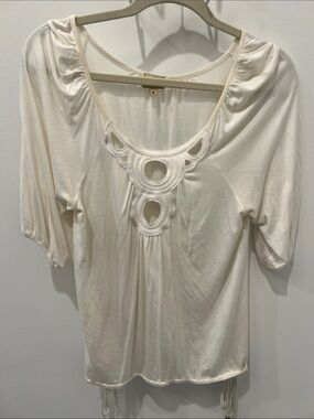 Ella Moss Off White Knit Top with Crochet Detail and Drawstring Sides